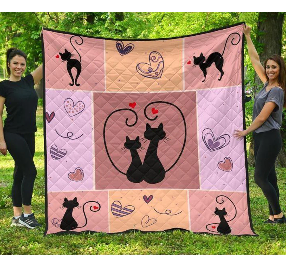 Throw Blanket, Quilt - Cat Cats In Love Sherpa Fleece