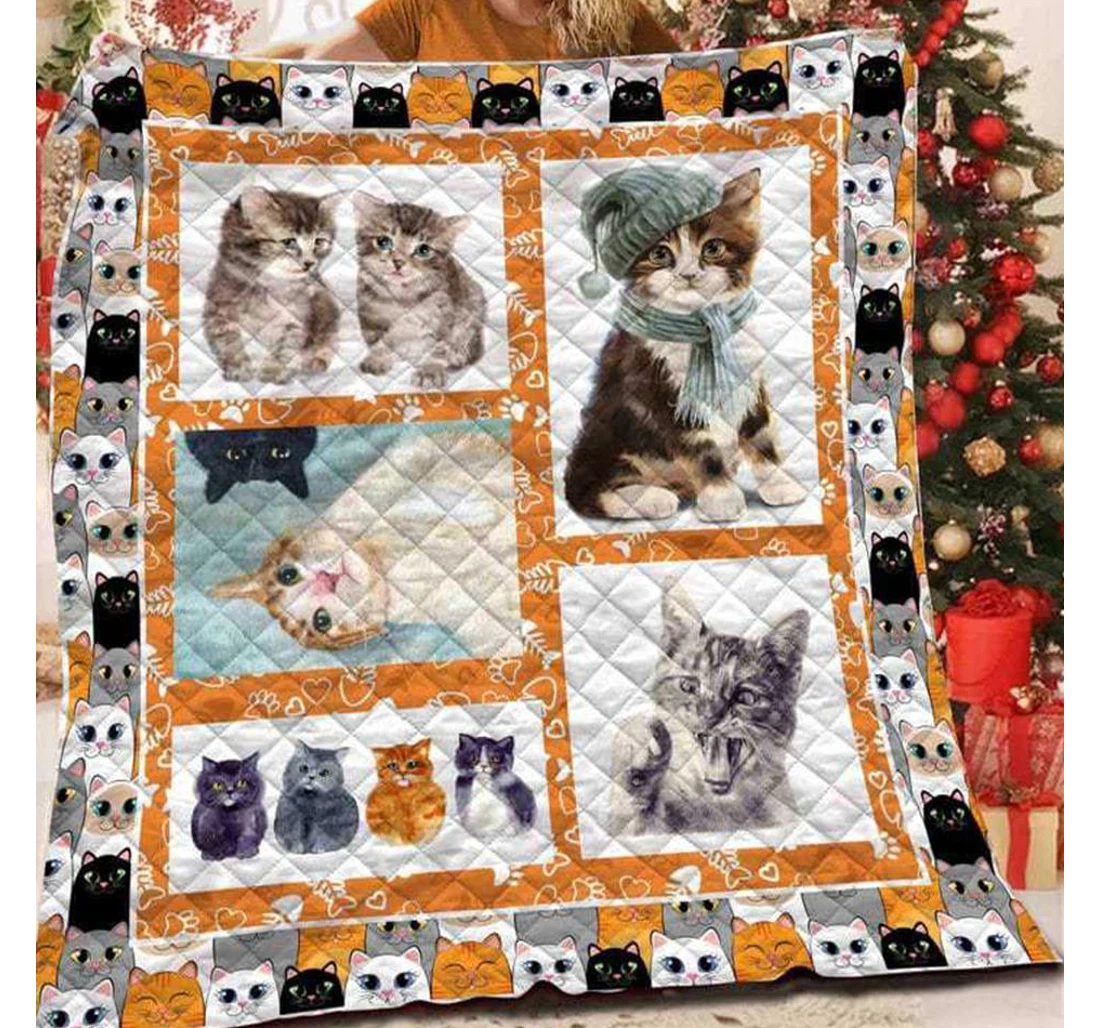 Throw Blanket, Quilt - Cat Love Is Kitten Sherpa Fleece