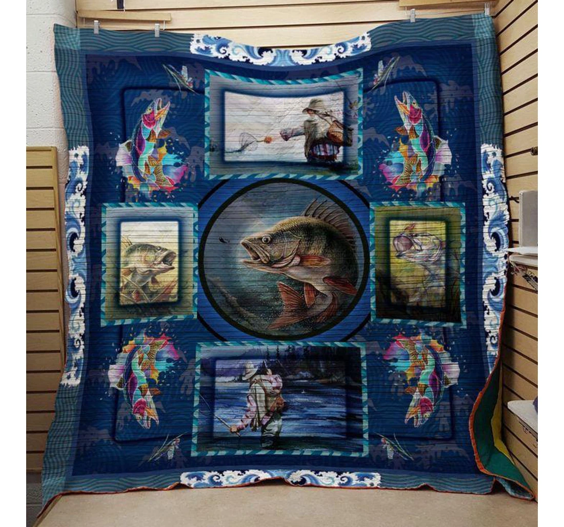 Throw Blanket, Quilt - Fishing Let's Go Fishing Sherpa Fleece