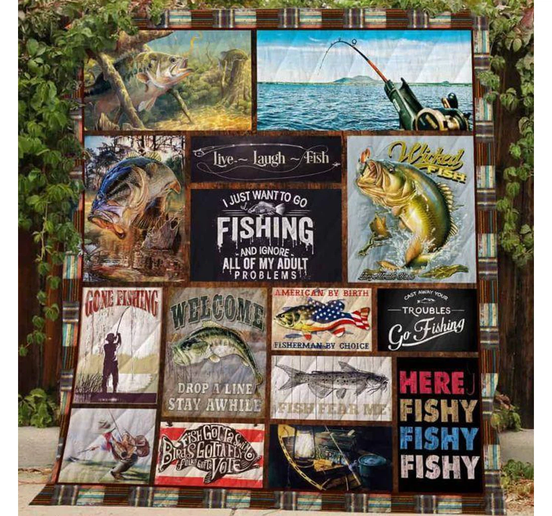 Throw Blanket, Quilt - Fishing I Just Want To Go Fishing Sherpa Fleece