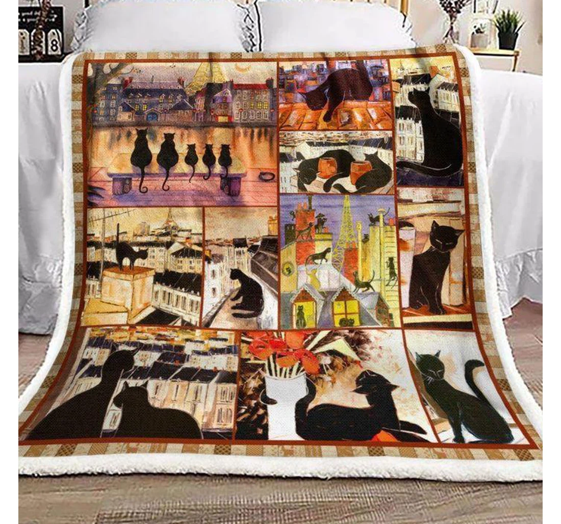 Throw Blanket, Quilt - Cat Cats In City Sherpa Fleece
