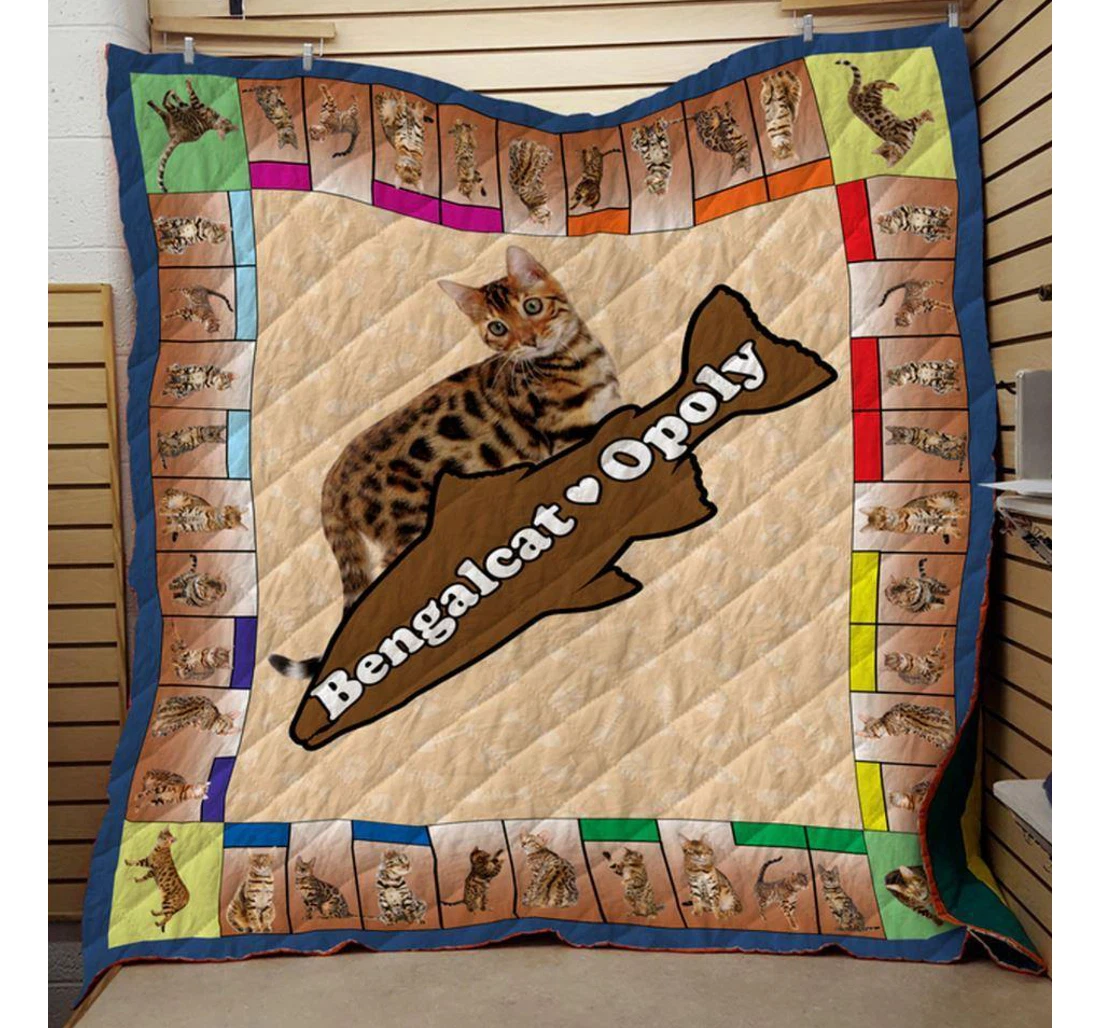 Throw Blanket, Quilt - Cat Bengal Cat And Apoly Sherpa Fleece