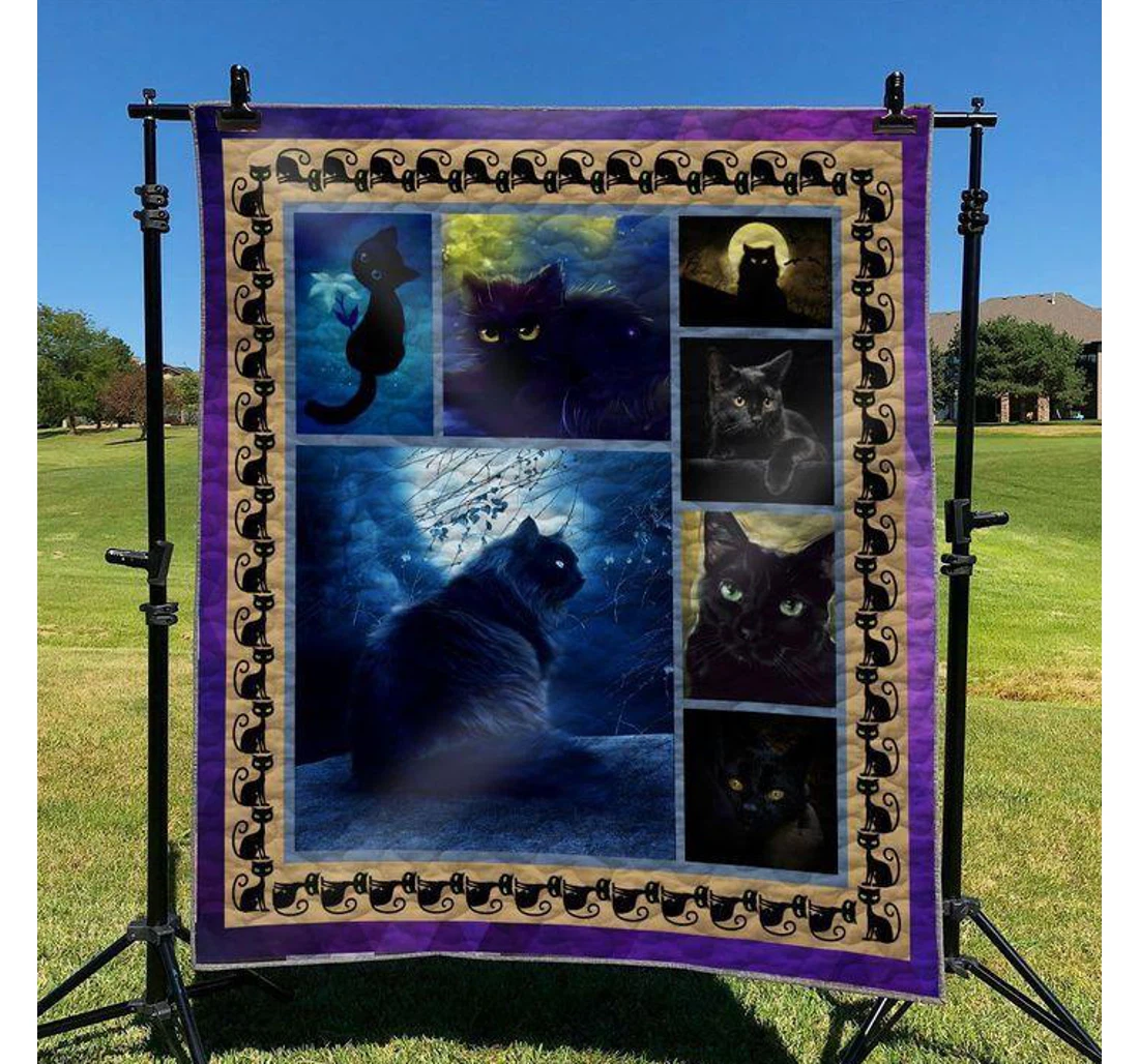 Throw Blanket, Quilt - Cat Black Cats Of Mystery Sherpa Fleece