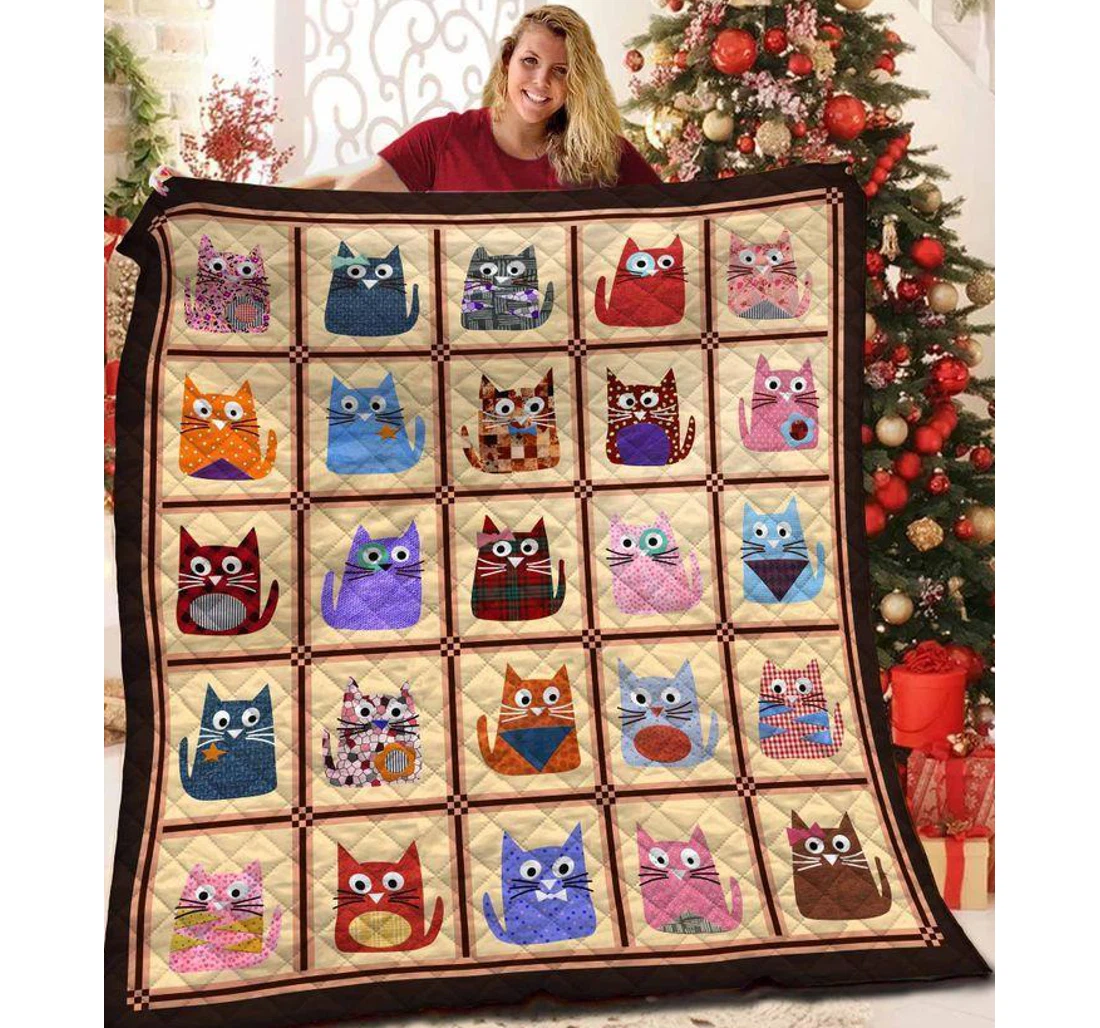 Throw Blanket, Quilt - Cat Cute Cats Patchwork Sherpa Fleece