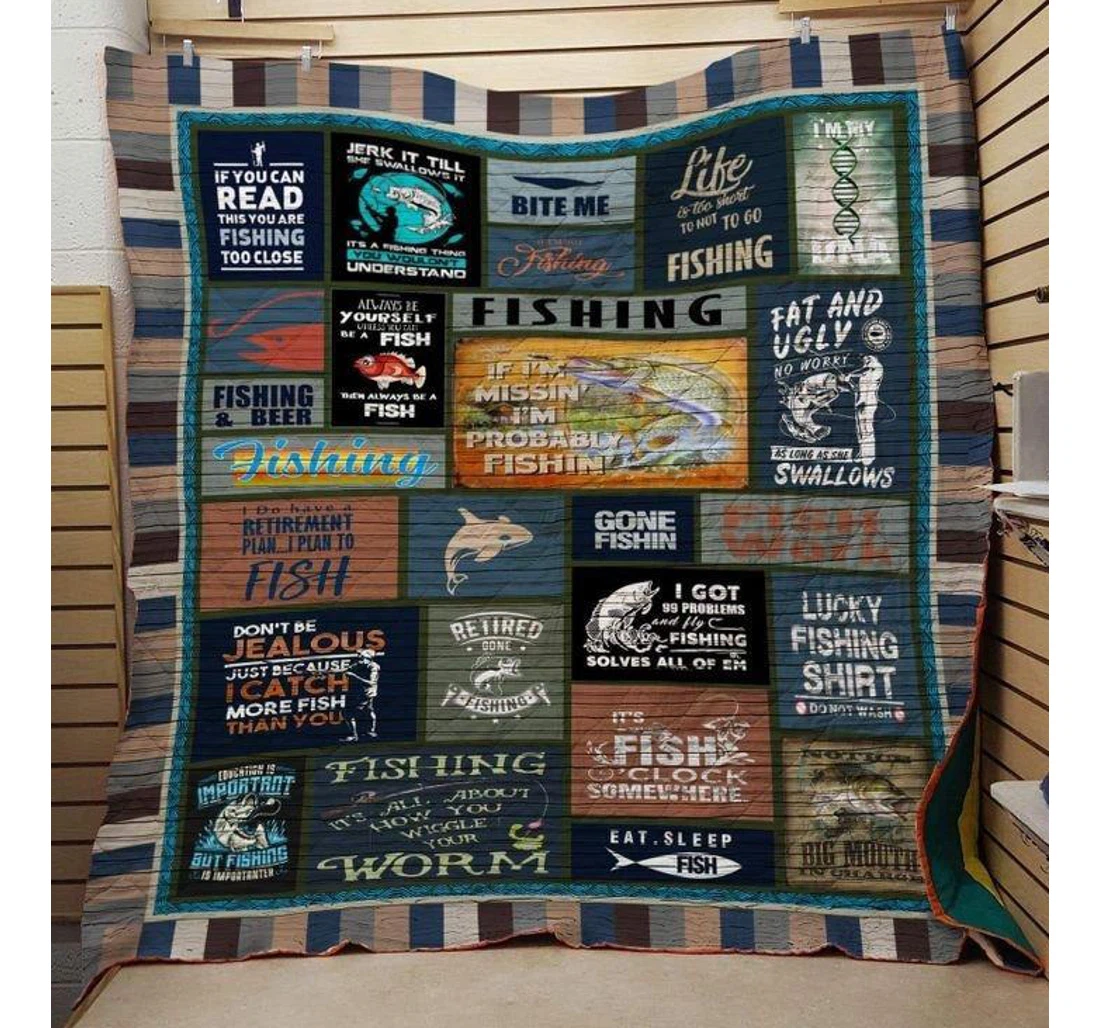 Throw Blanket, Quilt - Fishing Fishing Beer Sherpa Fleece