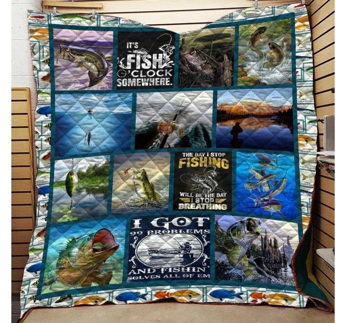 Throw Blanket, Quilt - Fishing The Day I Stop Fishing Will Be The Day I Stop Breathing Sherpa Fleece