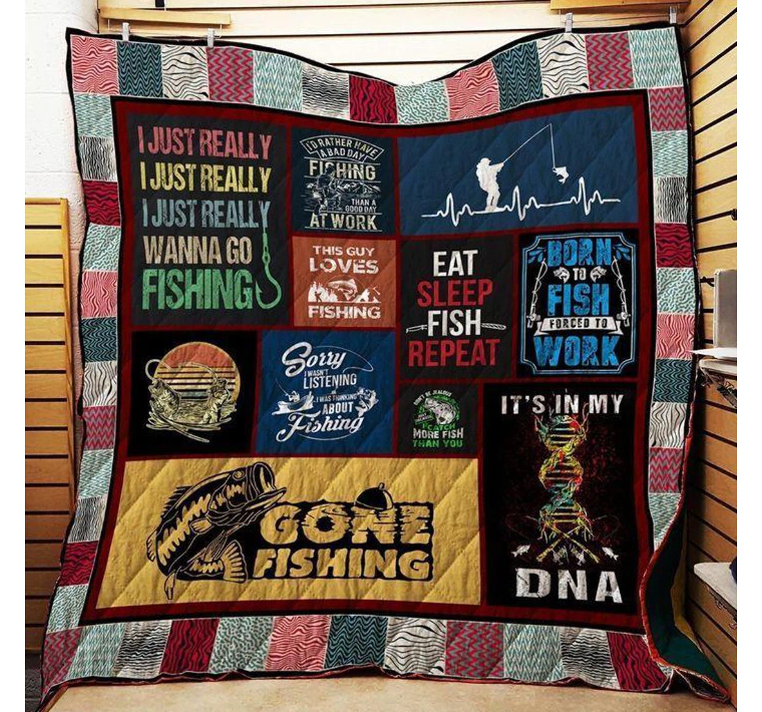 Throw Blanket, Quilt - Fishing I Wanna Go Fishing Sherpa Fleece
