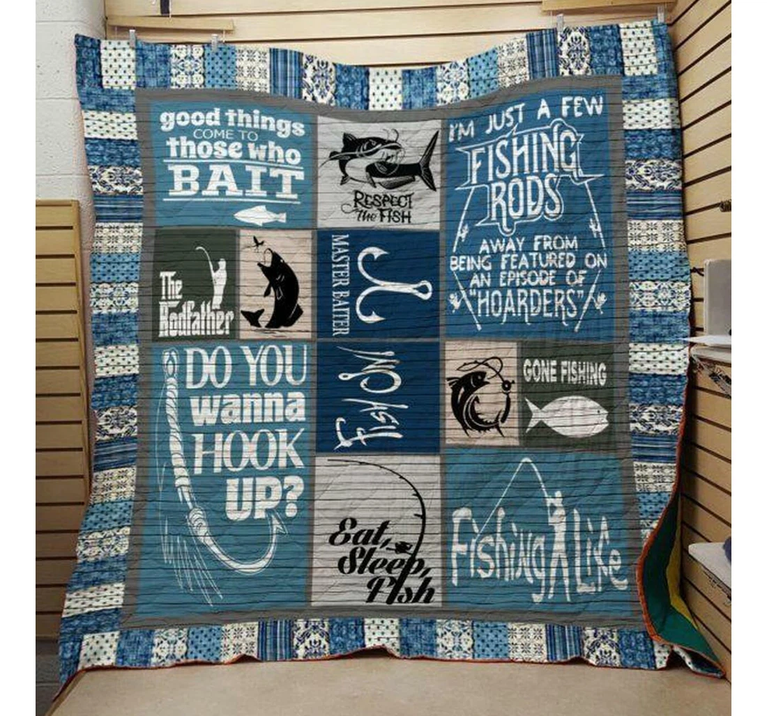 Throw Blanket, Quilt - Fishing I'm Just A Few Fishing Rods Sherpa Fleece