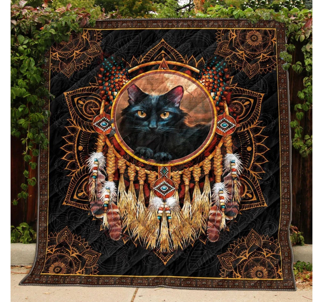 Throw Blanket, Quilt - Cat Black Cat Native Sherpa Fleece