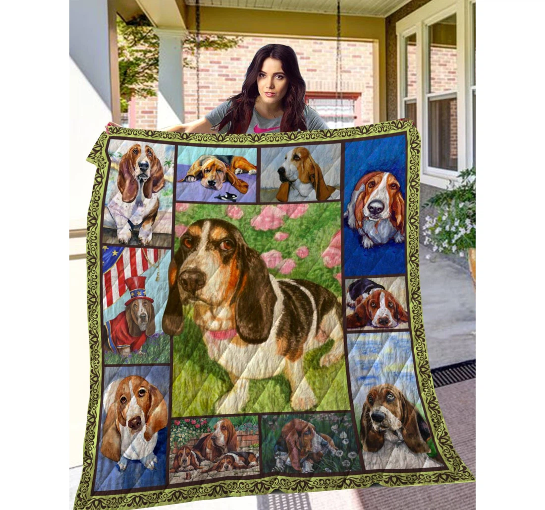 Throw Blanket, Quilt - Basset Hound Basset Hound With American Flag Sherpa Fleece