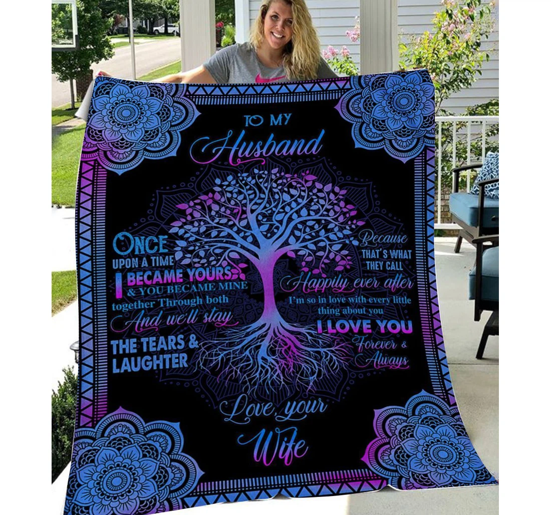 Throw Blanket, Quilt - Personalized To My Husband Family I Became Yours Sherpa Fleece