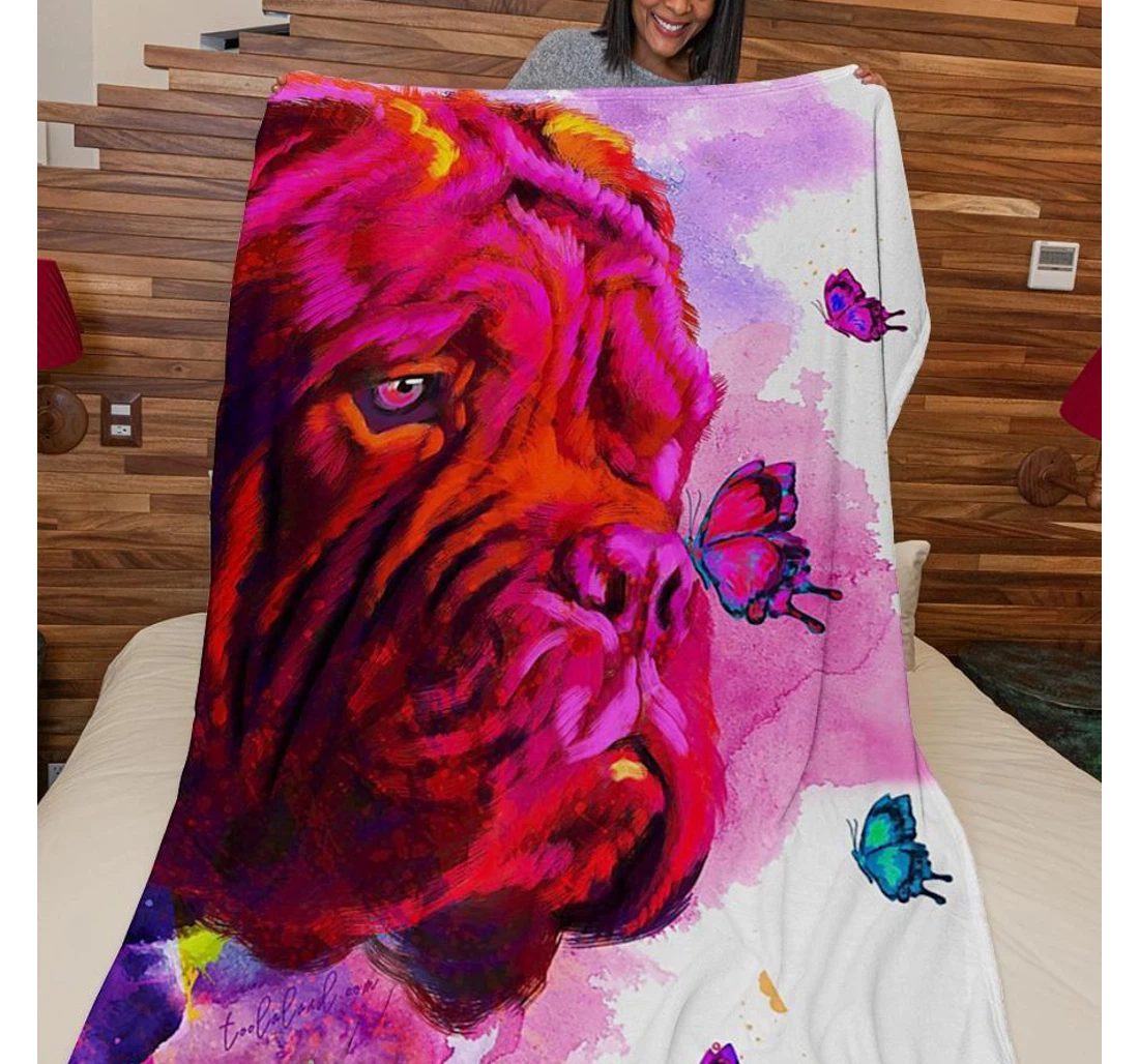 Throw Blanket, Quilt - Bulldog Lovely Dog Butterfly Sherpa Fleece