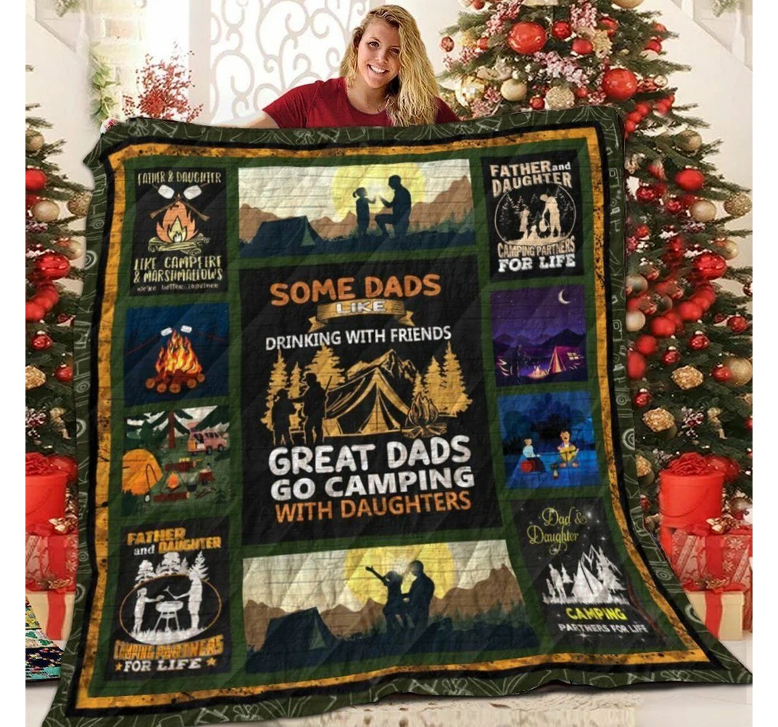 Throw Blanket, Quilt - Camping Great Dads Go Camping With Daughters Sherpa Fleece