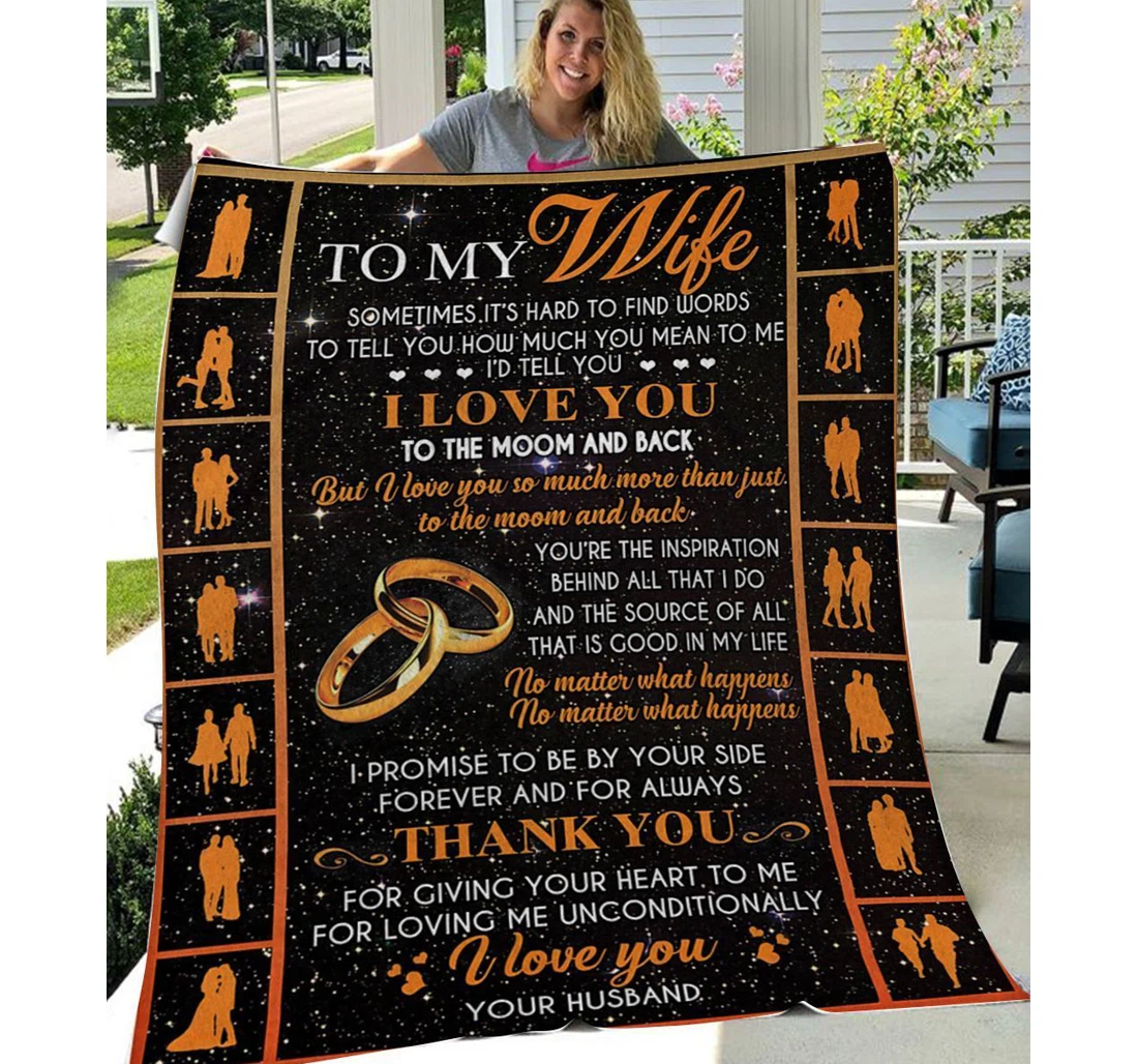 Throw Blanket, Quilt - Personalized To My Wife Family Sometimes It's Hard To Find Words Sherpa Fleece