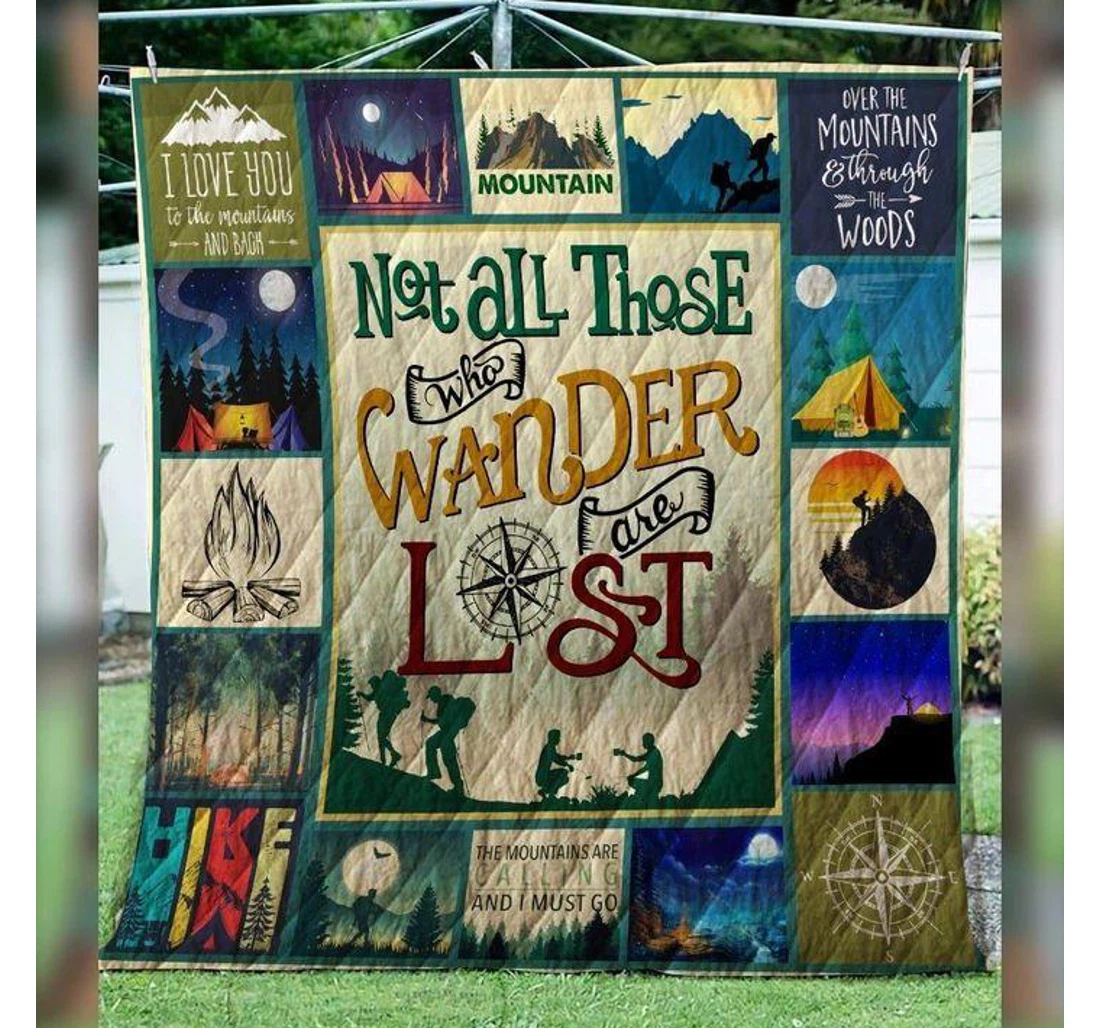 Throw Blanket, Quilt - Camping Not At All Those Who Wander Are Lost Sherpa Fleece