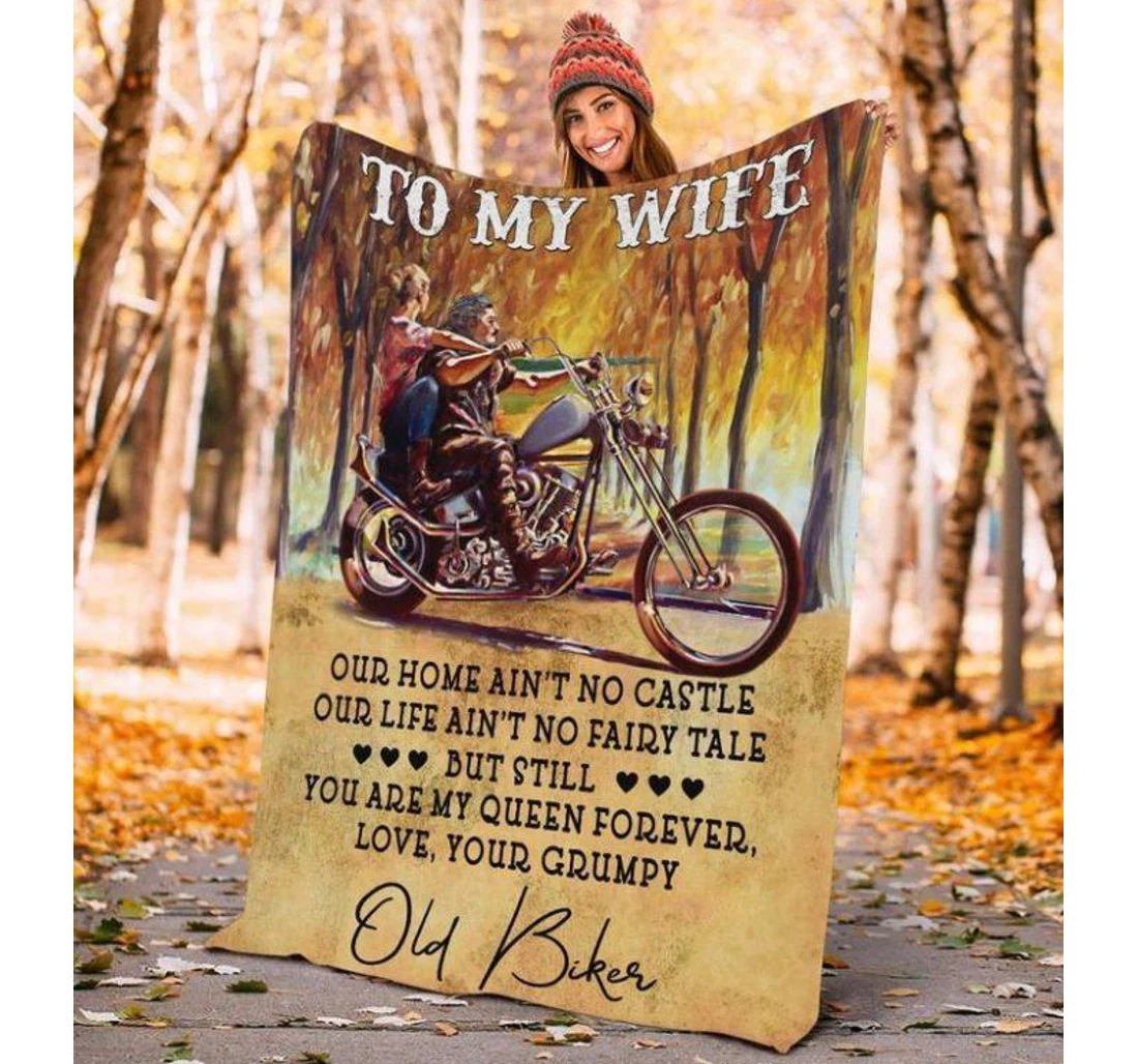 Throw Blanket, Quilt - Personalized To My Wife Family Motorbike Your Old Biker Sherpa Fleece