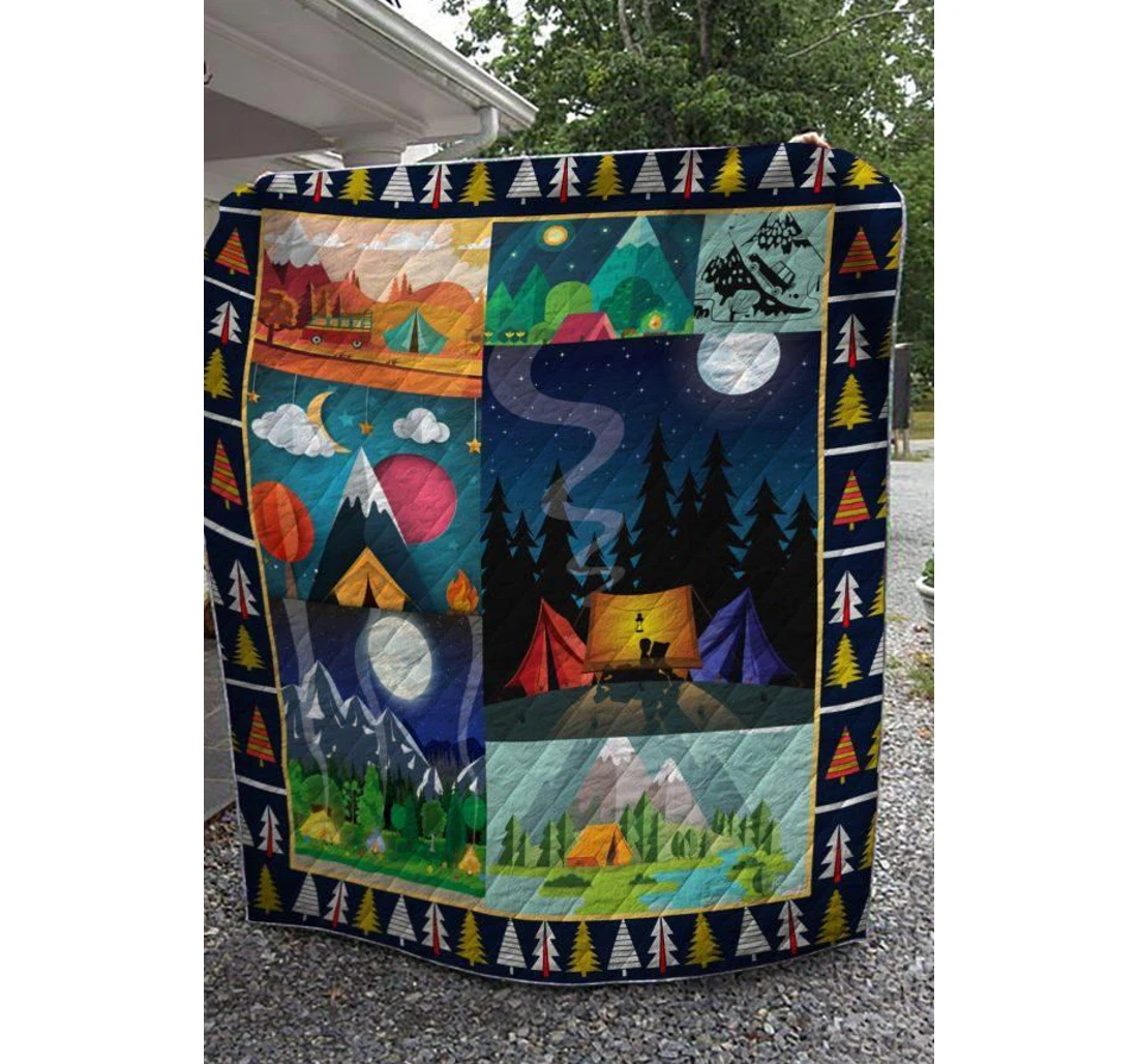 Throw Blanket, Quilt - Camping One Camping Night Sherpa Fleece