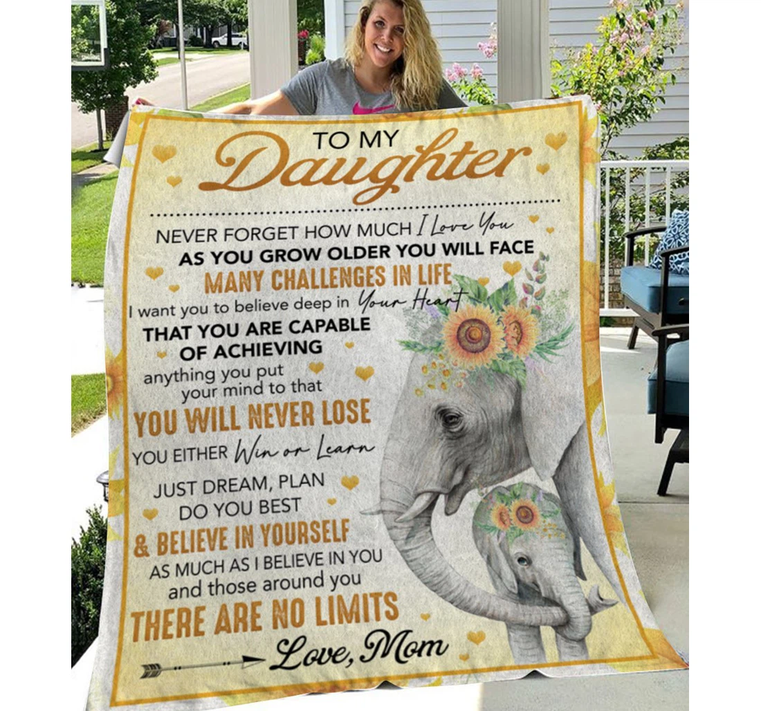 Throw Blanket, Quilt - Personalized To Daughter Family Elephant Many Challenges In Life Sherpa Fleece