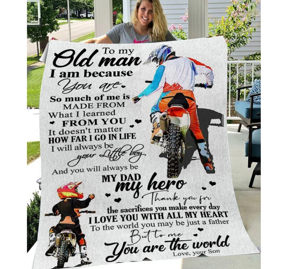 Throw Blanket, Quilt - Personalized To Dad Family Motorbike So Much Of Me Is What I Learned Sherpa Fleece