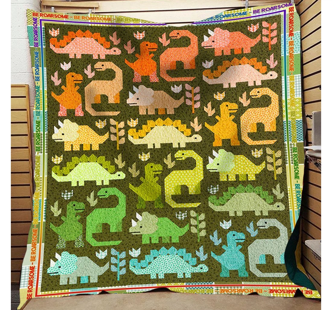 Throw Blanket, Quilt - Easter Dinosaur Be Roarsome Sherpa Fleece