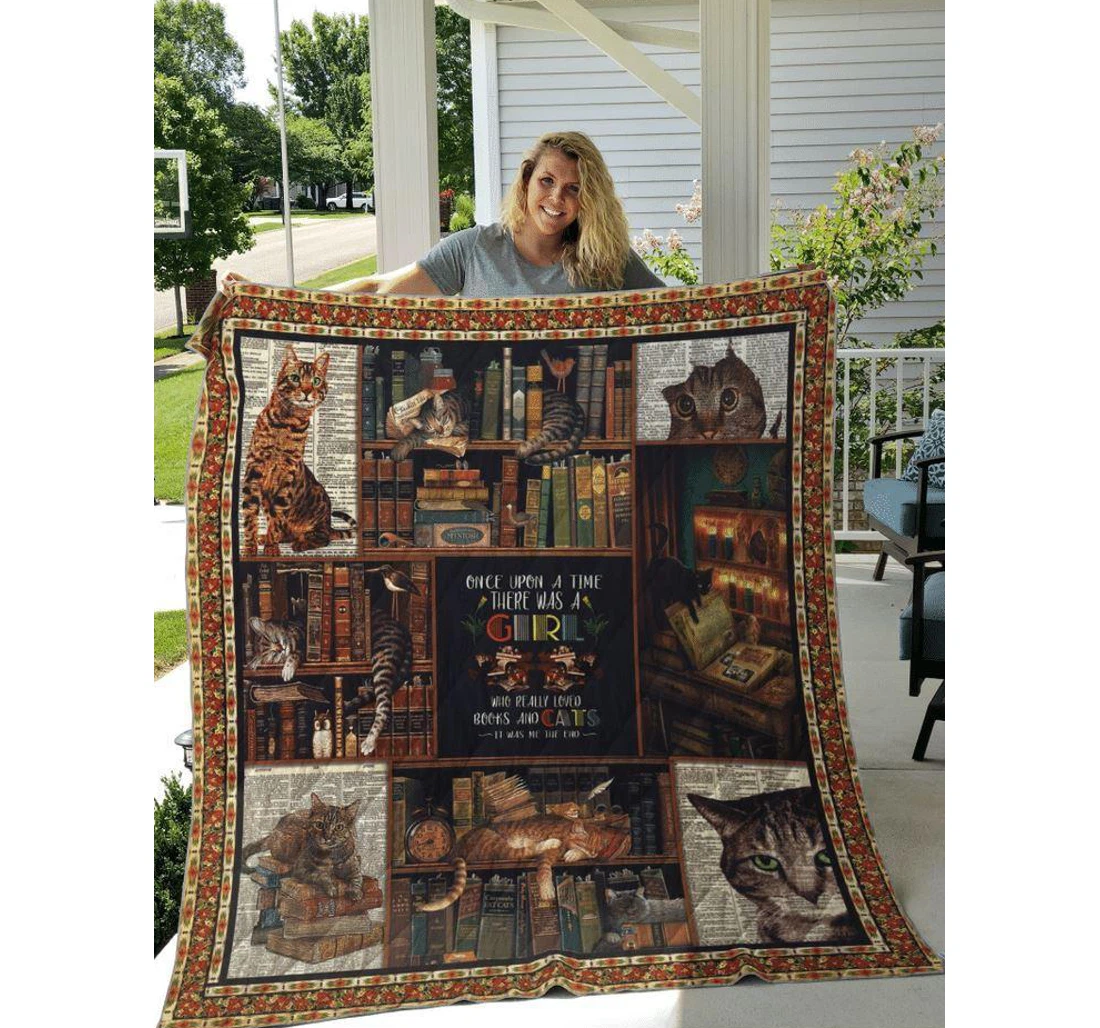 Throw Blanket, Quilt - Cat Girl Cat Book Sherpa Fleece