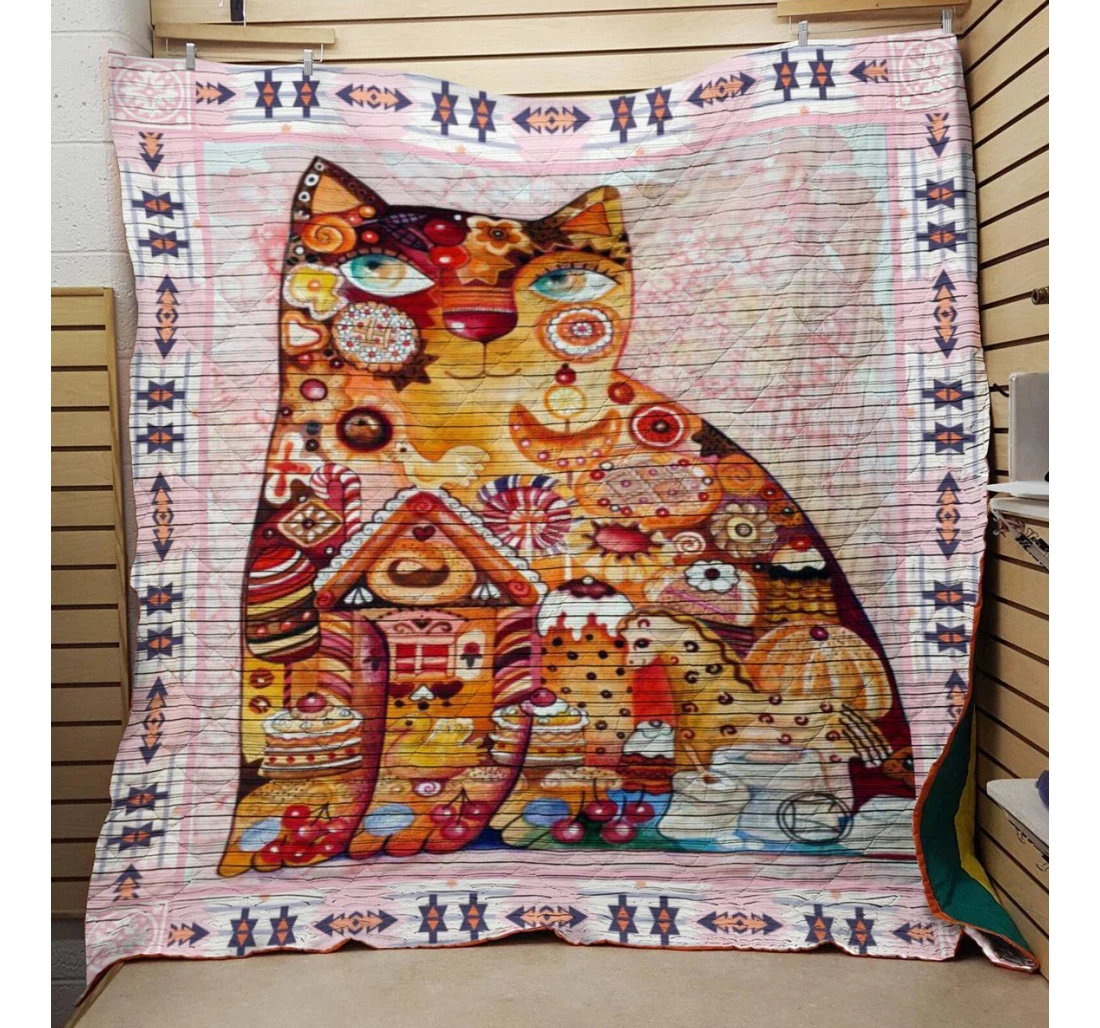 Throw Blanket, Quilt - Cat Hippie Cat Sherpa Fleece