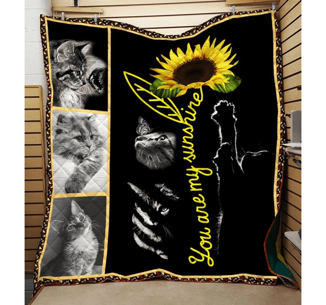 Throw Blanket, Quilt - Cat Sunflower And Cat Sherpa Fleece