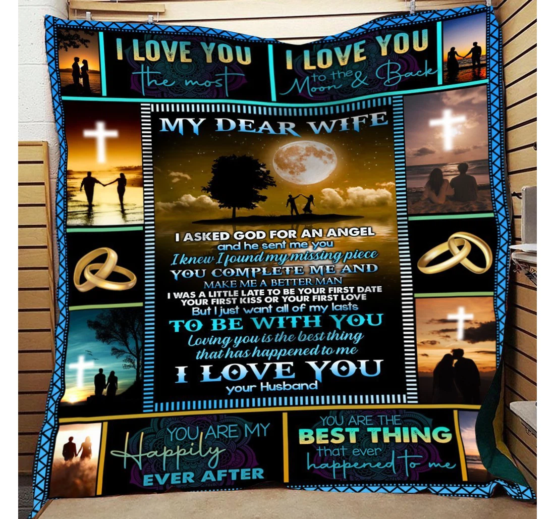 Throw Blanket, Quilt - Lbn Easter Cross To My Wife I Asked God An Angel Sherpa Fleece