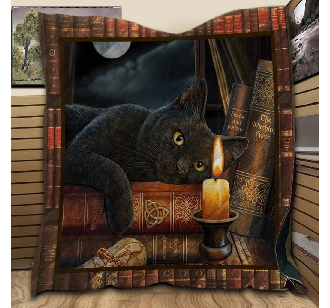 Throw Blanket, Quilt - Cat Book Reader Sherpa Fleece