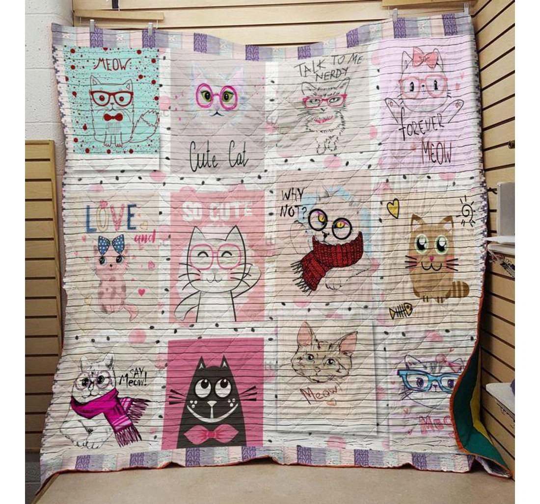 Throw Blanket, Quilt - Cat Forever Meow Sherpa Fleece