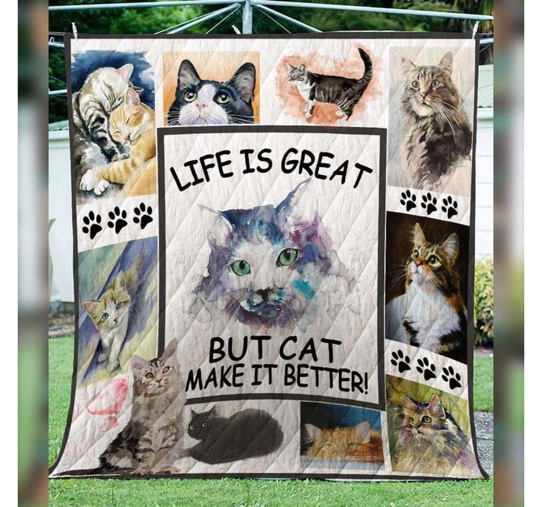 Throw Blanket, Quilt - Cat Life Is Great But Cat Make It Better Sherpa Fleece