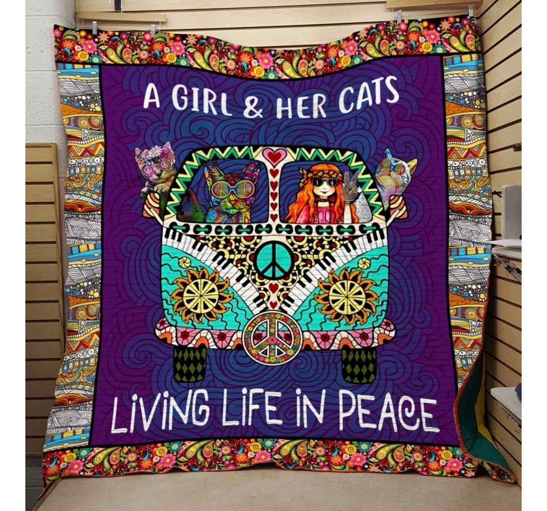 Throw Blanket, Quilt - Cat A Girl And Her Cats Sherpa Fleece