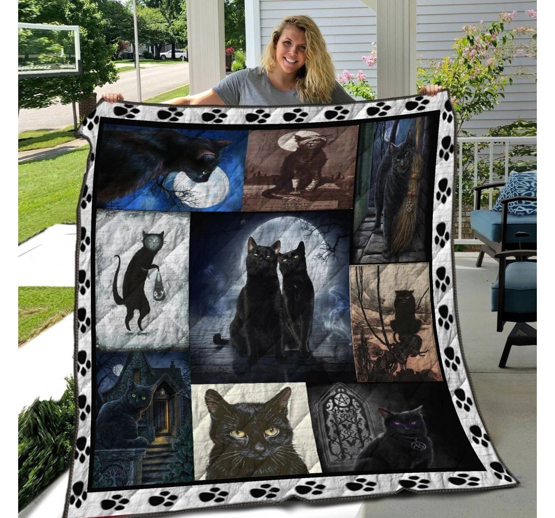 Throw Blanket, Quilt - Cat Black Cat Moon Sherpa Fleece