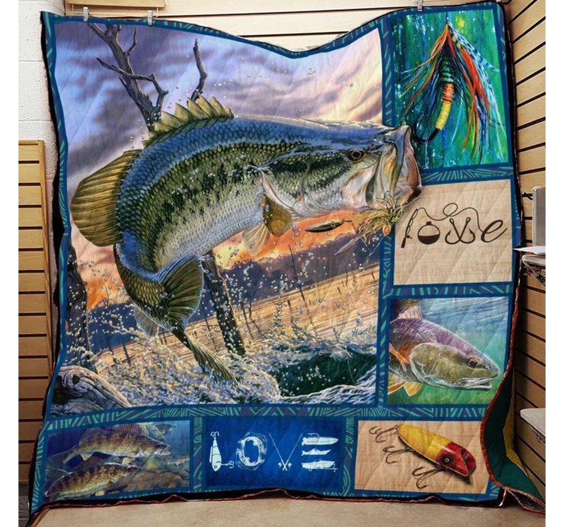 Throw Blanket, Quilt - Fishing Fishing Love Sherpa Fleece