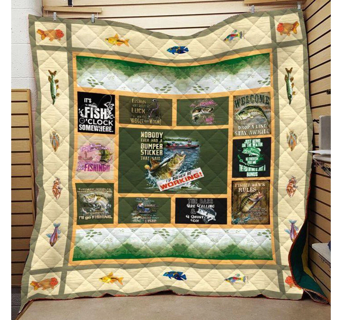 Throw Blanket, Quilt - Fishing It's Fish O' Somewhere Sherpa Fleece