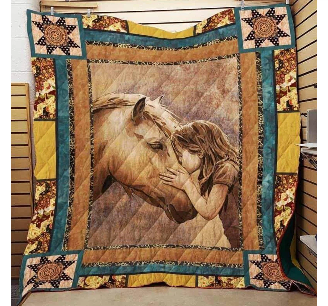 Throw Blanket, Quilt - Horse Horse Girl Sherpa Fleece