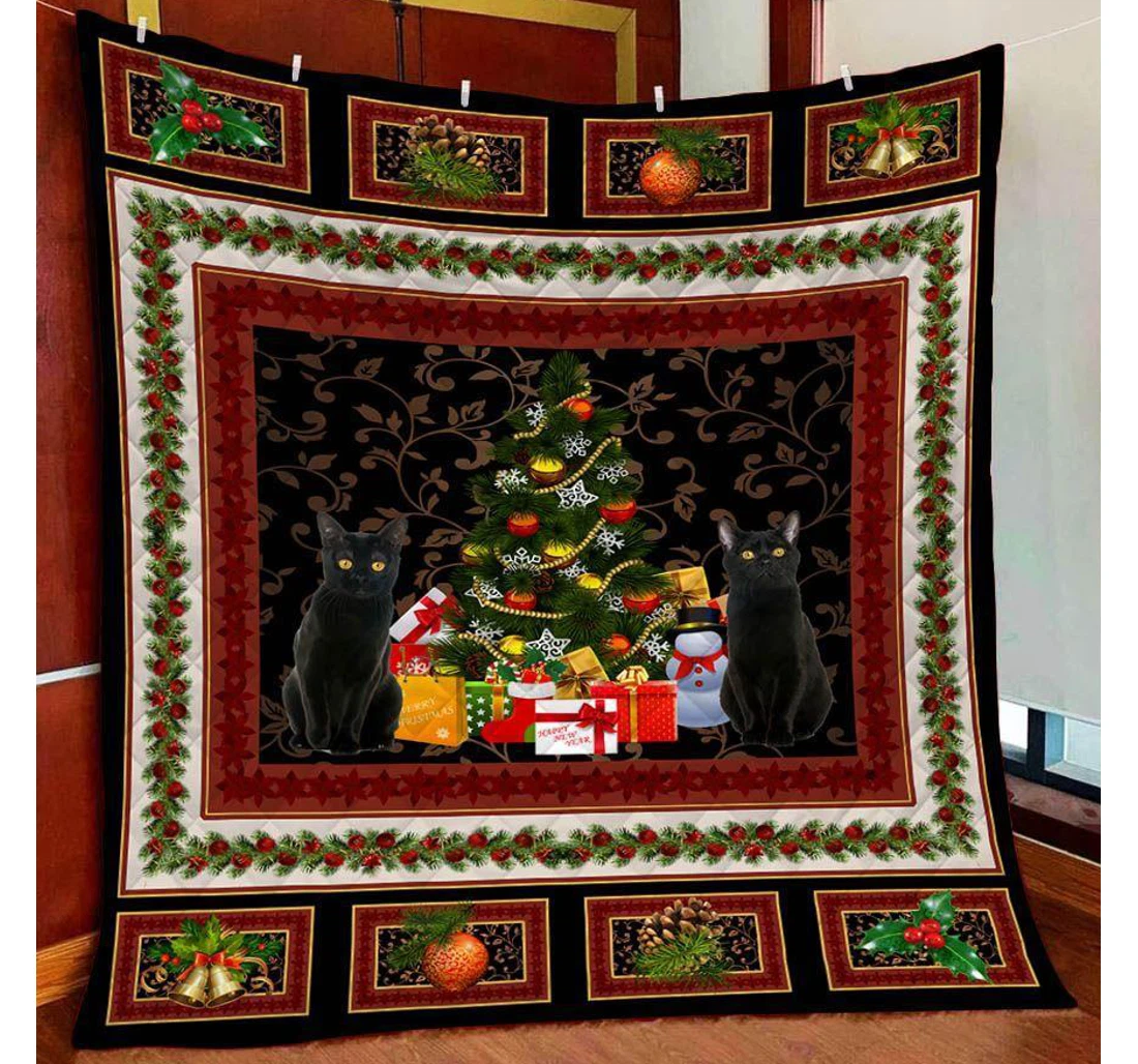 Throw Blanket, Quilt - Cat Black Cat And Tree Sherpa Fleece