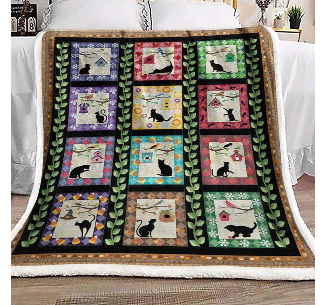 Throw Blanket, Quilt - Cat Calendar Of Cats Sherpa Fleece