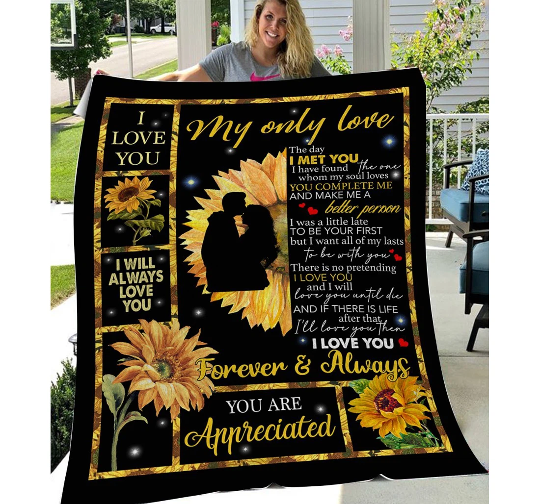 Throw Blanket, Quilt - Sunflower My Only Love Sherpa Fleece