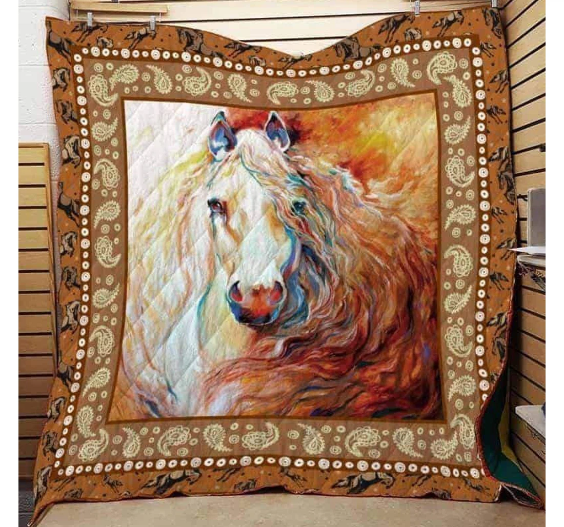 Throw Blanket, Quilt - Horse White Angel Horse Sherpa Fleece