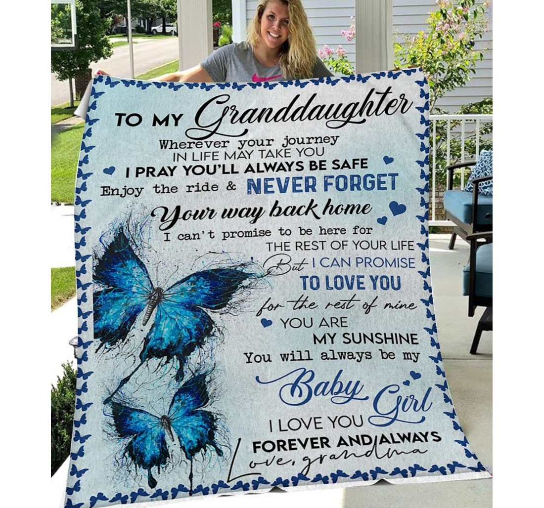 Throw Blanket, Quilt - Butterfly To My Granddaughter Never Forget Your Way Back Home Sherpa Fleece