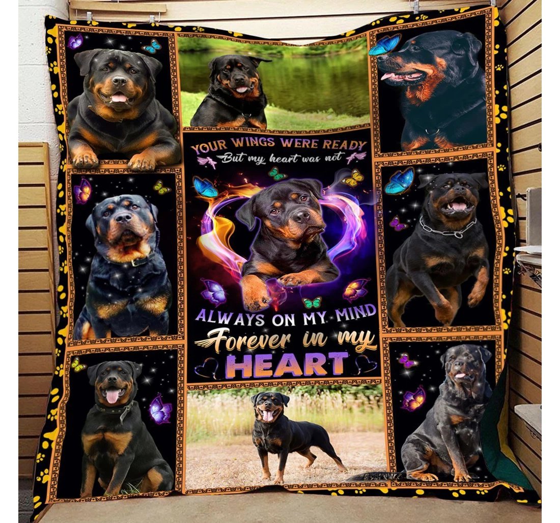 Throw Blanket, Quilt - Easter Rottweiler Forever In My Heart Sherpa Fleece