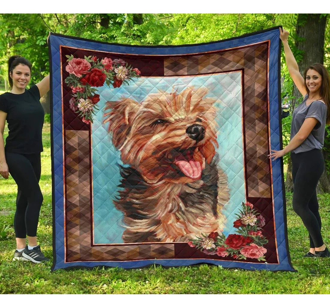 Throw Blanket, Quilt - Yorkshire Terrier Big Yorkshire Sherpa Fleece