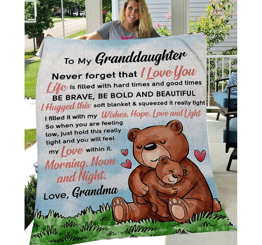 Throw Blanket, Quilt - Personalized To My Granddaughter Bear Bear Morning Noon Night Sherpa Fleece