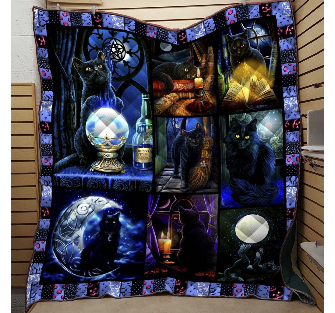 Throw Blanket, Quilt - Cat Cat Witch Sherpa Fleece