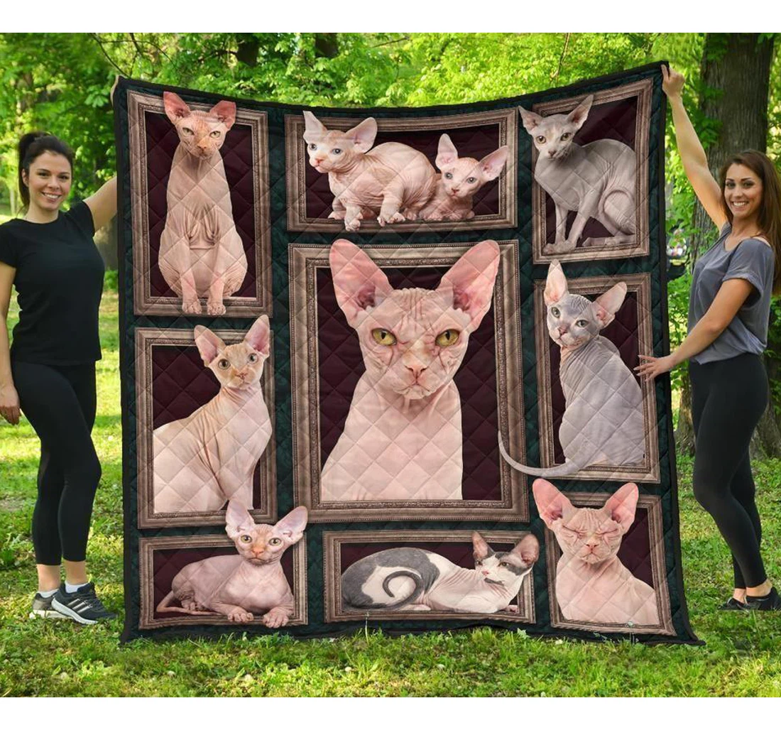 Throw Blanket, Quilt - Cat Cats Sphynx Sherpa Fleece