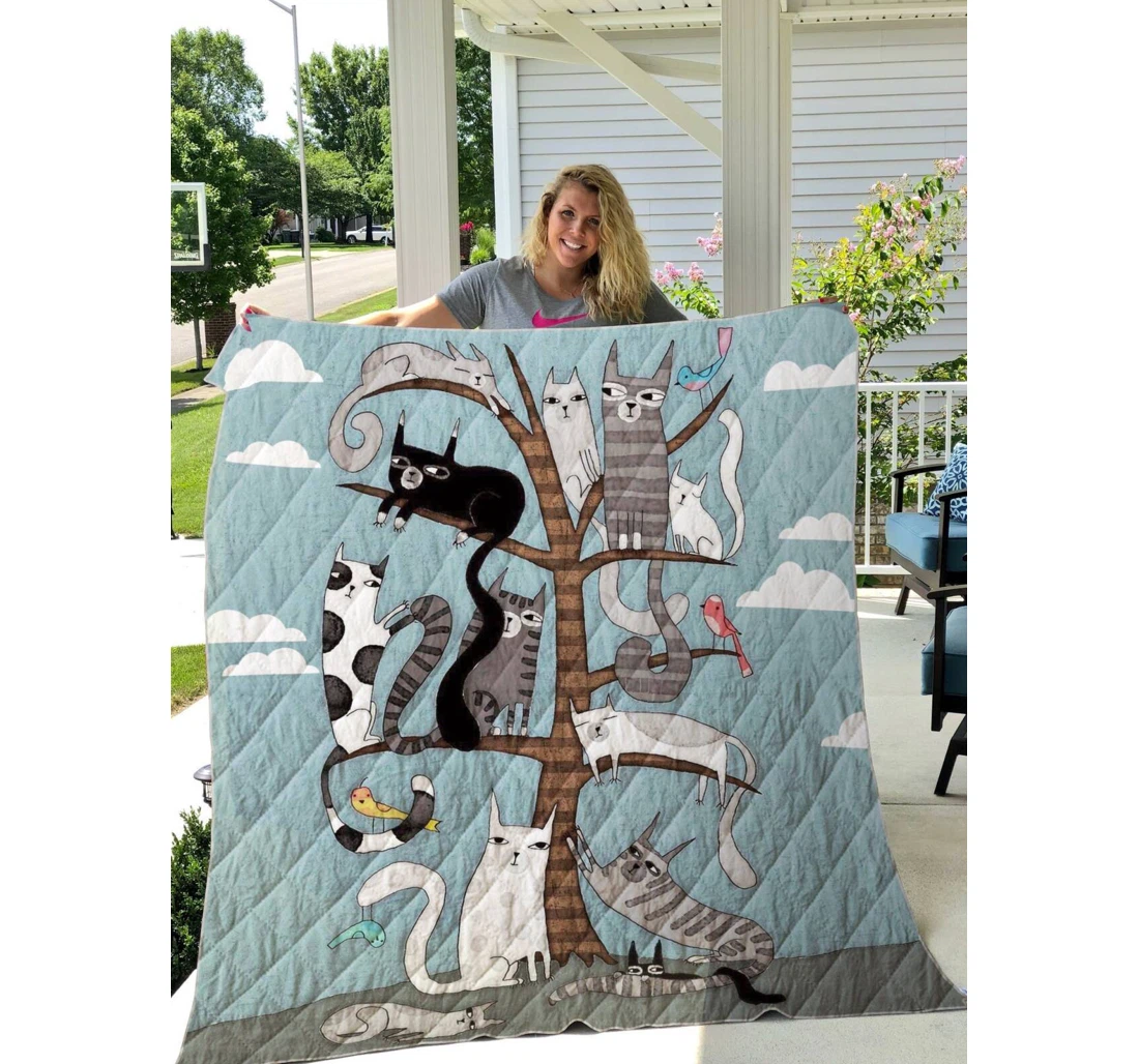 Throw Blanket, Quilt - Cat Cat Tree Sherpa Fleece