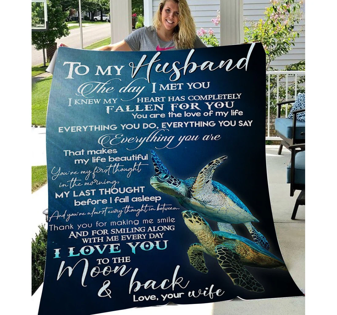 Throw Blanket, Quilt - Personalized To My Husband Sea Turtle Fallen You Sherpa Fleece