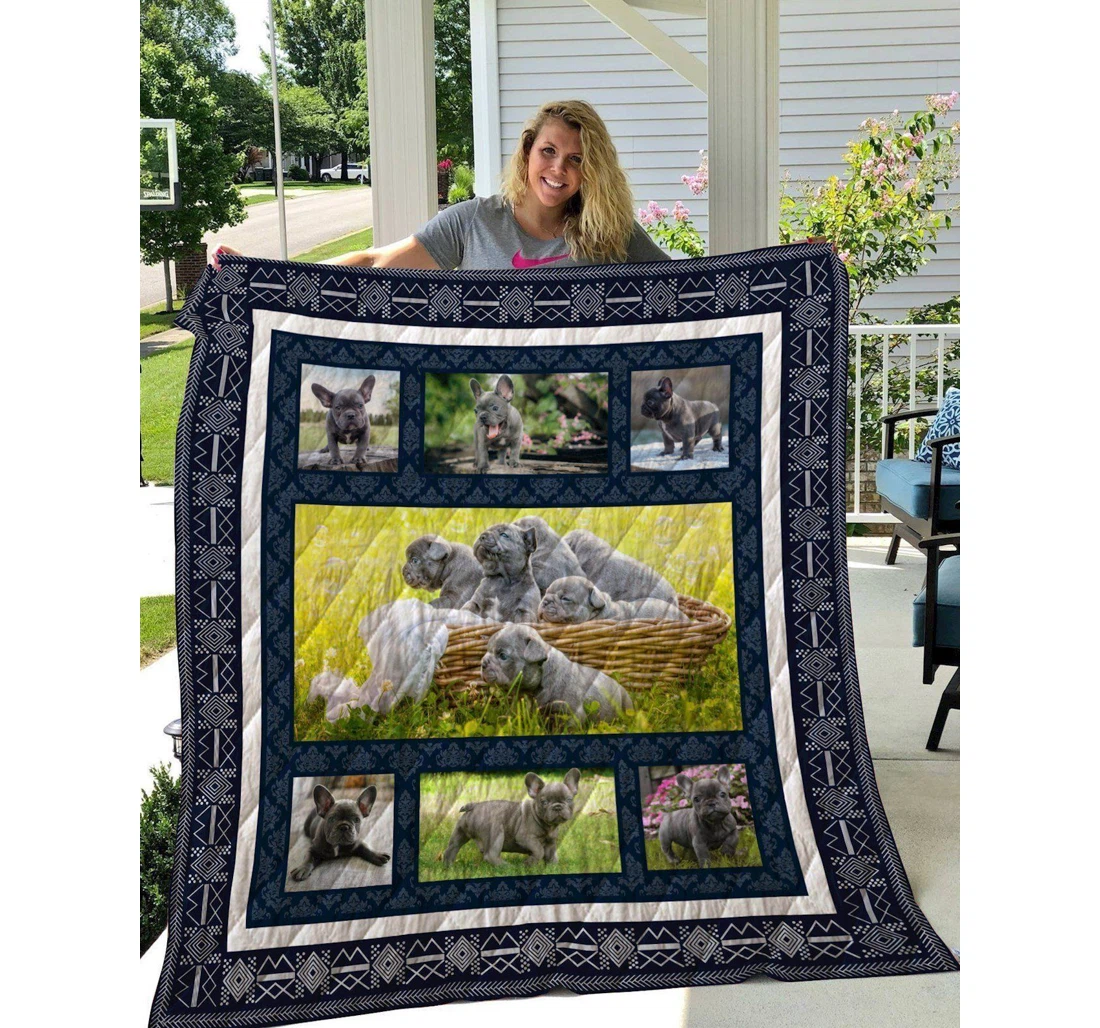 Throw Blanket, Quilt - French Bulldog Puppy French Bulldog Sherpa Fleece