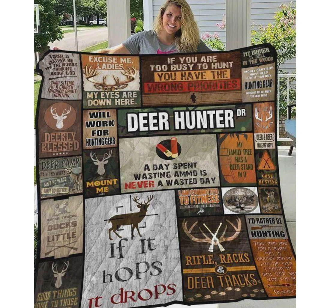 Throw Blanket, Quilt - Deer Hunting My Family Tree Has A Deer Stand In It Sherpa Fleece